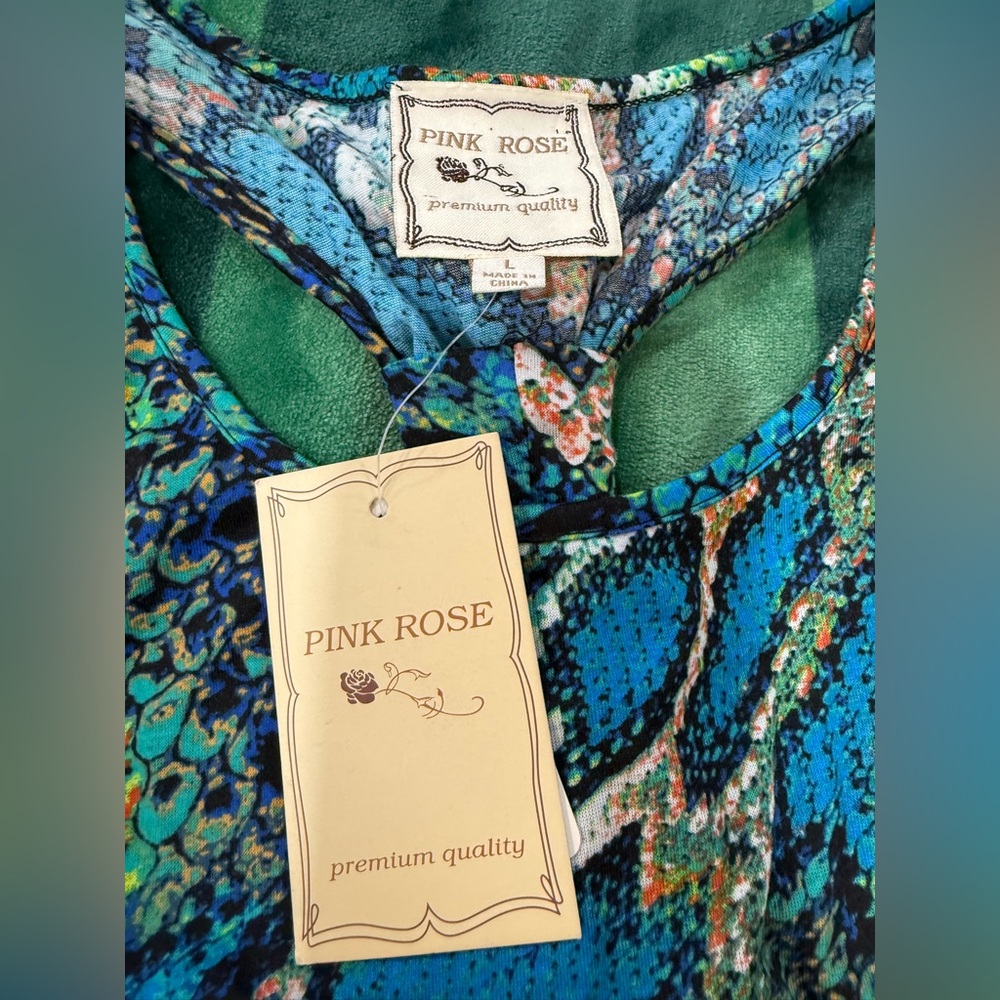 Pink Rose Blue and Green Patterned Top